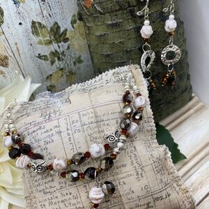 Elegant Handmade Gemstone Beaded Bracelet and Earring Set